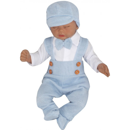 Z&Z 5-dielna pletená sada Boy, body, nohavice, čiapočka motýlik, topánočky, modrá, veľ. 86