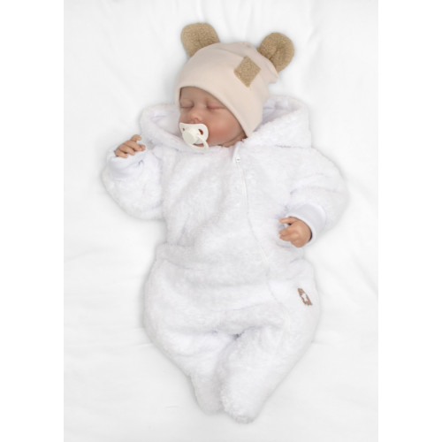 Dvojvrstvová rebrovaná čiapočka s uškami boucle medvedík - béžová, 80/86