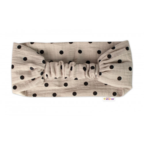 Letná čelenka, bandana, mušelín, Bodka, Baby Nellys - cappuccino