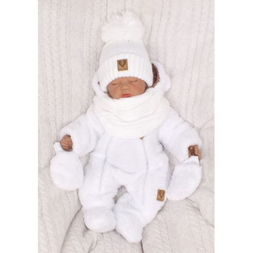 Z&Z Zimná čiapka 3v1 + komín, biela, veľ. 68/80