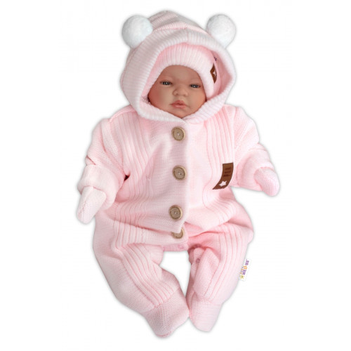 Baby Nellys Pletená kombinéza/overal LUX STAR s kožúškom, dvojvrstvová,sv. růžová, veľ. 74