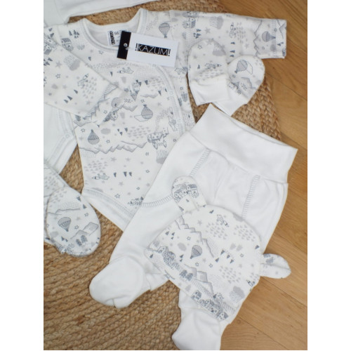 Dojčenská súprava do pôrodnice 7D, bavlna Kazum, Krajina - biela