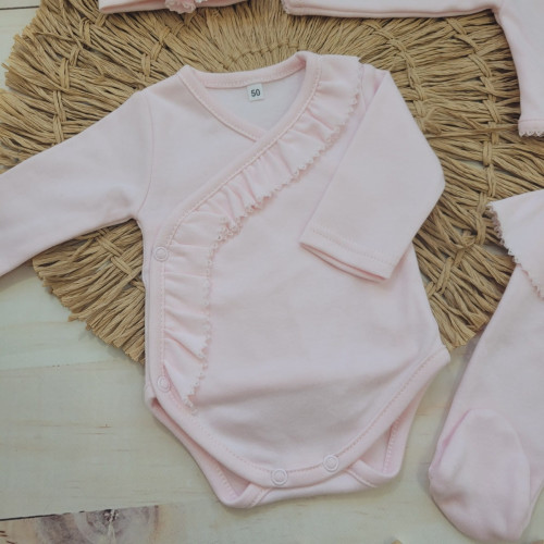 4-dielna bavlnená sada pre bábätko do pôrodnice, sv. ružová