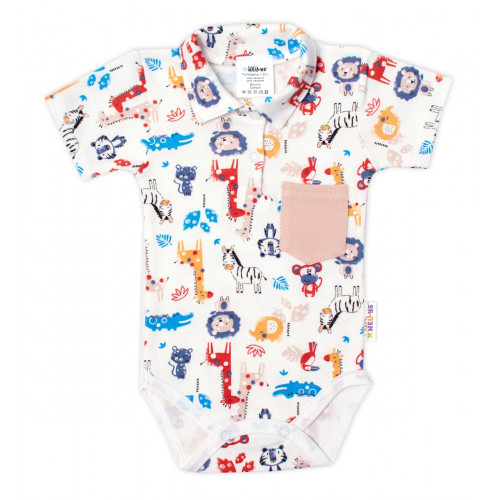 Baby Nellys 2-dielna sada body kr. rukáv, kraťasky, Safari - ecru/béžová