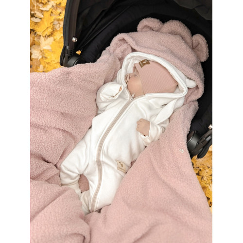 Oteplený fusák, deka s kapucňou do autosedačky Baránok, Baby Nellys - púdrová, ružová