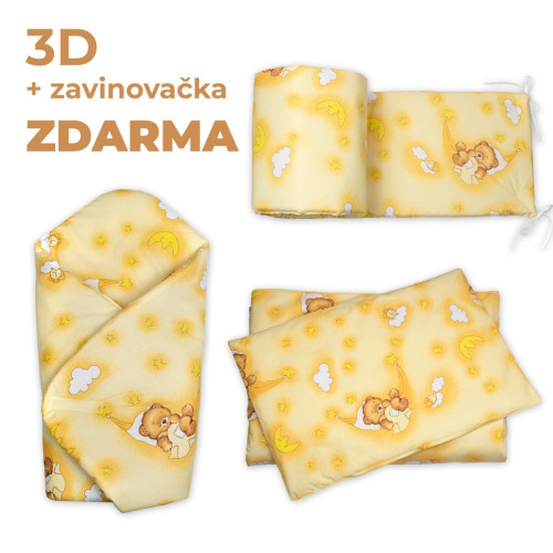3D Mantinel s obliečkou + zavinovačka zadarmo, Medvedík krémový, 135x100 cm
