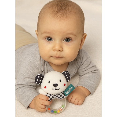 Senzorická hrkálka black&white - Medvedík