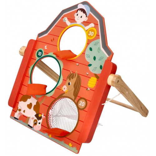 Aktívna drevená tabuľa na vhadzovanie vankúšikov, Farma - červená