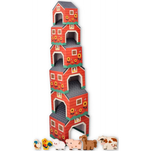 Domčeky/pyramídy so 6 drevenými zvieratkami, Farma