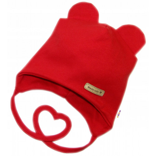 Čiapočka na zaväzovanie, bavlna, Little Teddy, Baby Nellys, červena, veľ. 86/92