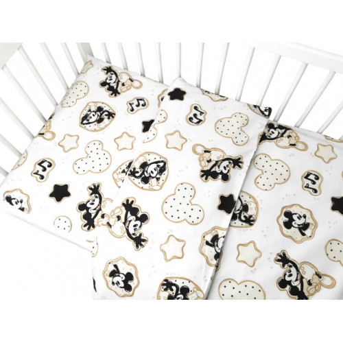 Mantinel s obliečkami do postieľky, 3D sada Myška Retro - biela s potlačou,  135x100