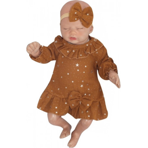 Mušelínové šatôčky s hviezdičkami + čelenka Z&Z, škoricová, veľ.80