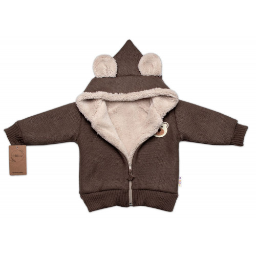 Oteplená pletená bundička Teddy Bear, Baby Nellys, dvojvrstvová, hnedá, veľ. 92/98