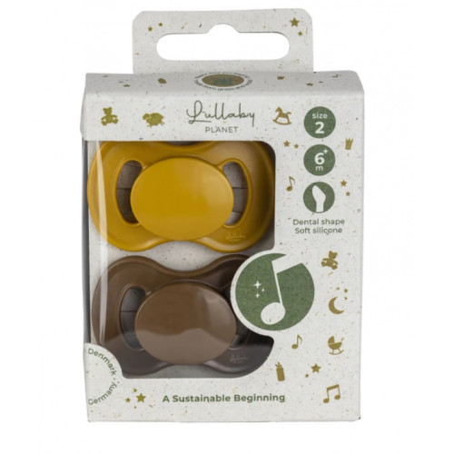Cumlík, ortodontický silikón, 2ks, Lullaby Planet, 6m+, hnedá/horčica