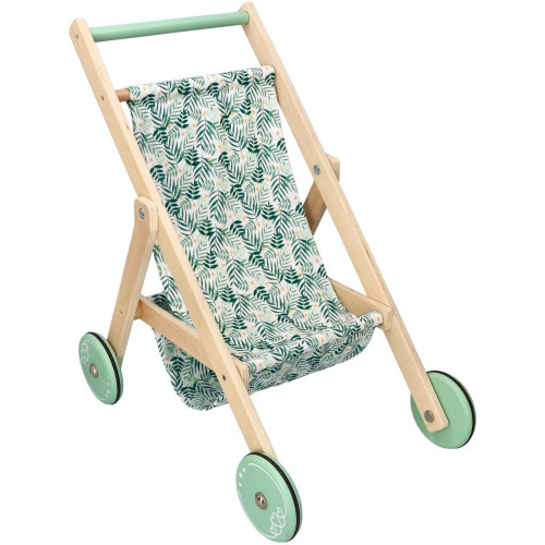 Ľahký drevený kočík pre bábiky - zelený