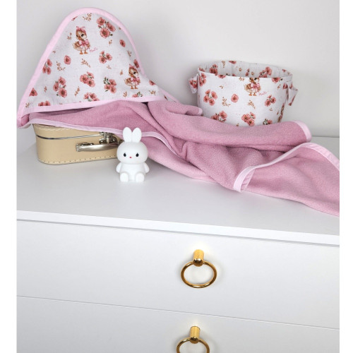 Detská osuška 100x100cm, froté bavlna, Kačičky - biela, púdrovo ružová