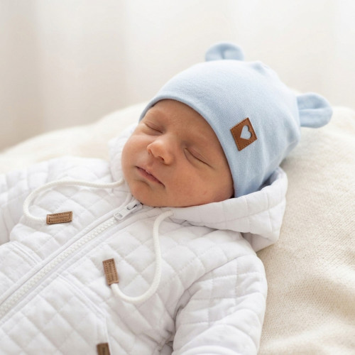 Z & Z Dvojvrstvová bavlnená čiapočka LOVE TEDDY, sv. modrá