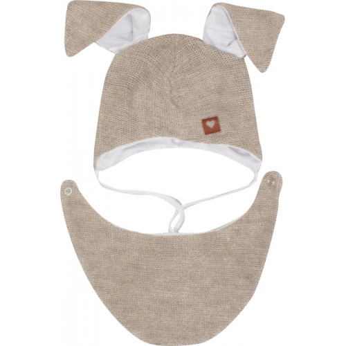 Z&Z Dvojvrstvová pletená čiapka na zaväzovanie so šatkou 2v1, Zajačik - béžová, veľ. 62