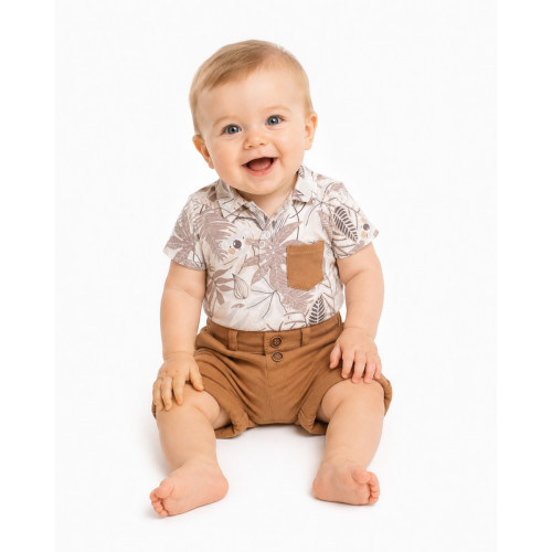 Baby Nellys 2-dielna sada body kr. rukáv, kraťasky, Koala - béžová, hnedá, veľ. 92