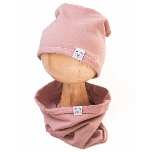 Čiapka s nákrčníkom bavlna, Little Bear, Baby Nellys, púdrová, veľ. 92/98