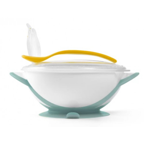 Uzatvárateľná miska s prísavkou a lyžičkou - žltá, mätová