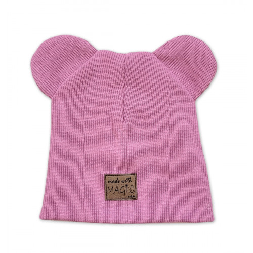 Dvojvrstvová rebrovaná čiapočka s uškami Magic - ružová, veľ. 68/74