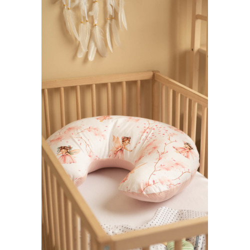 Dojčiaci vankúš, podkova, mušelín, bavlna - Víla Ema, ružová, biela