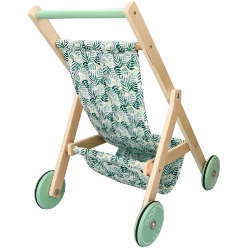 Ľahký drevený kočík pre bábiky - zelený