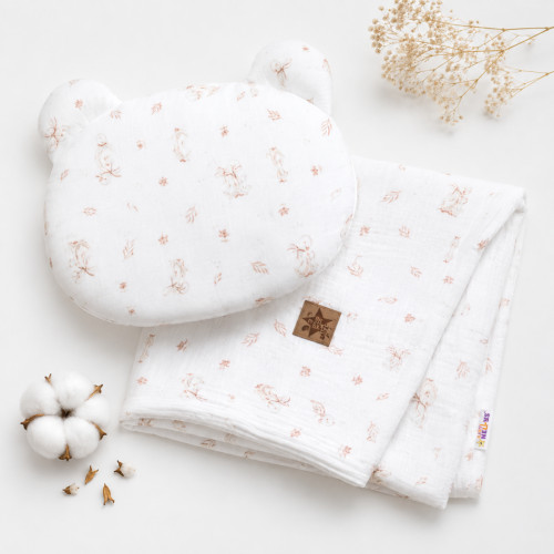 Mušelínová sada GOOSE Teddy 30x35cm, 70x100cm, 2D, Baby Nellys, biela