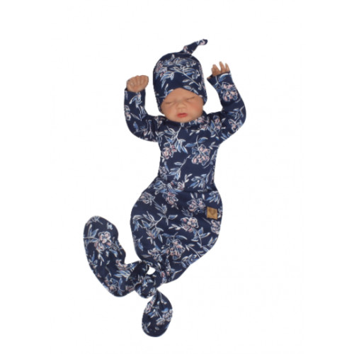 Z & Z Dojčenský rastúce bavlnený overal + čiapočka Kvety, granát