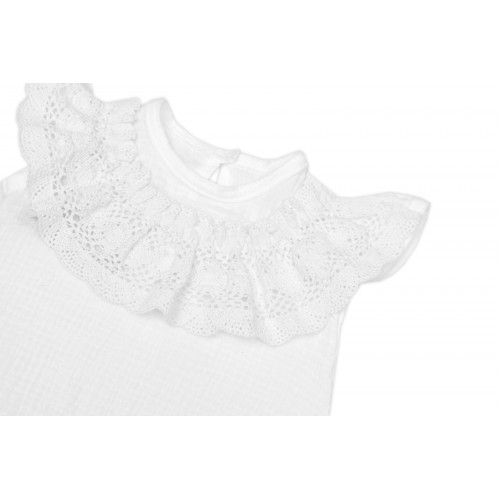 Body s nohavičkami, mušelín, s čipkou - biele, veľ. 74