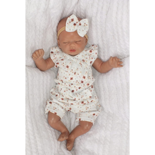 Zavinovacie body s volánikom, kraťasy + čelenka mušelín, 3D,Z&Z Kvetinky, smotanové,veľ.80