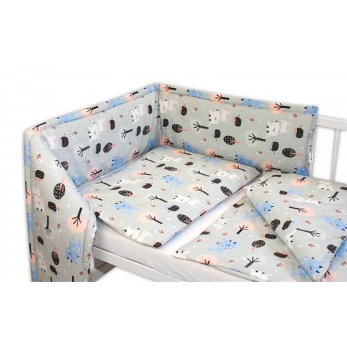 Baby Nellys Mantinel s obliečkami - Srnečci, sivá, roz. 135x100cm