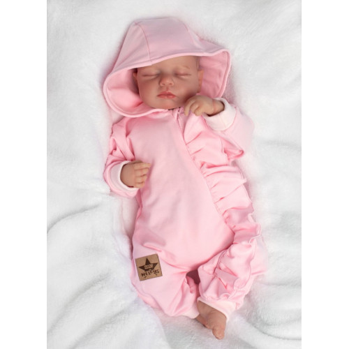 Teplákový overal s volánikom a kapucňou GIRL, Baby Nellys, sv. ružový, veľ. 86