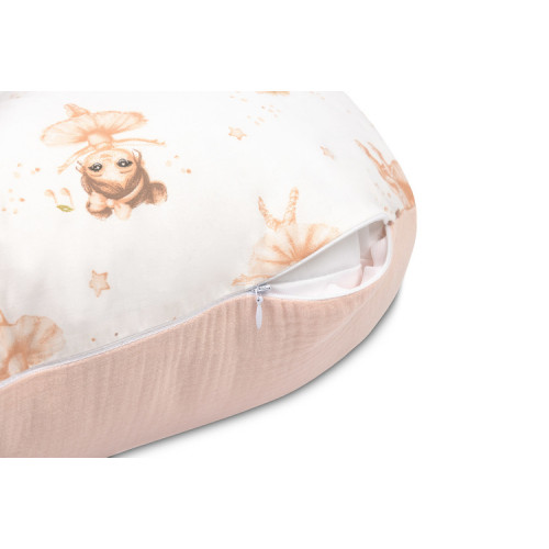 Dojčiace vankúš, podkova, mušelín, bavlna, Baletka, púdrovo ružová