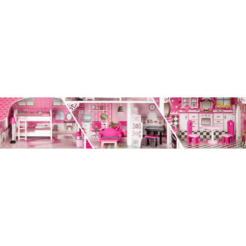 Drevený domček pre bábiky XXL, s výťahom a šmykľavkou