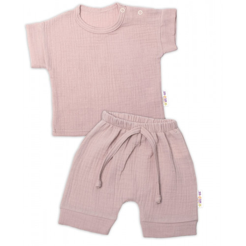 Baby Nellys 2-dielna mušelínová súpravička, tričko + kraťasky BOY, béžová, veľ. 62