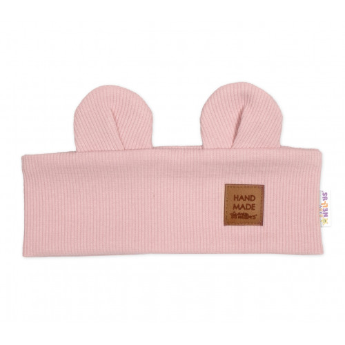 Čelenka Teddy s uškami pre deti Hand Made - pudrovo ružová, 1-3 rokov