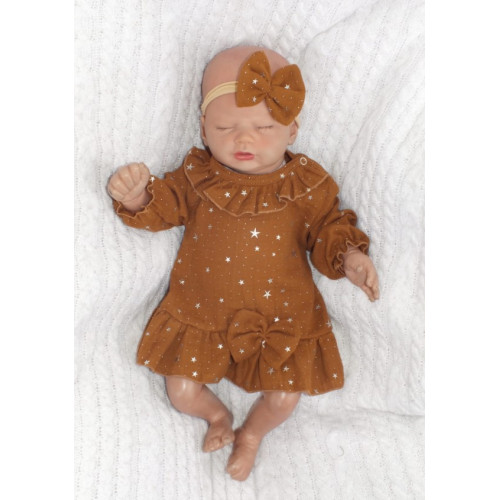 Mušelínové šatôčky s hviezdičkami + čelenka Z&Z, škoricová, veľ.80