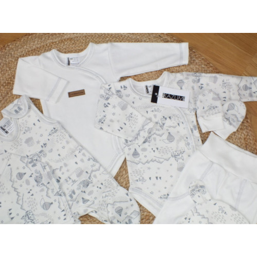 Dojčenská súprava do pôrodnice 7D, bavlna Kazum, Krajina - biela