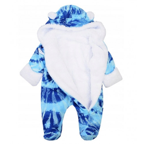 Oteplený dojčenský overal/kombinéza s kapucňou, Frosty, modrá/biela, veľ. 68
