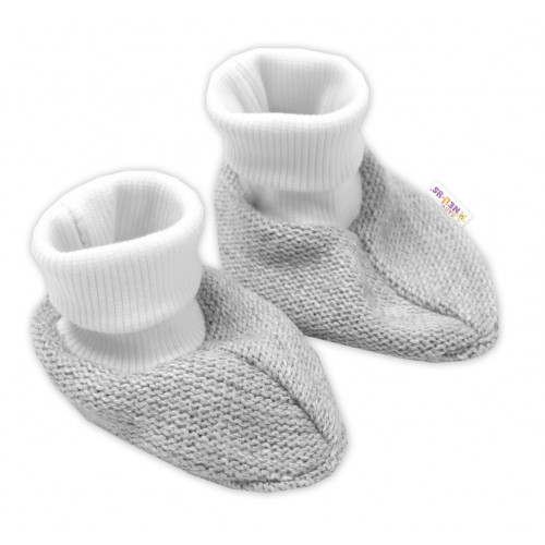 3-dielna súprava Hand made, pletený kabátik, kalhoty a topánočky, sivá