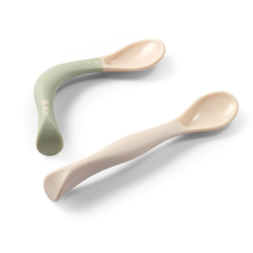 Silikónové lyžičky pre deti, mäkké, flexibilné 2 ks, béžová/mätová