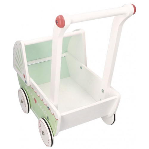 Drevený kočík pre bábiky Adam Toys - mätovo/biely