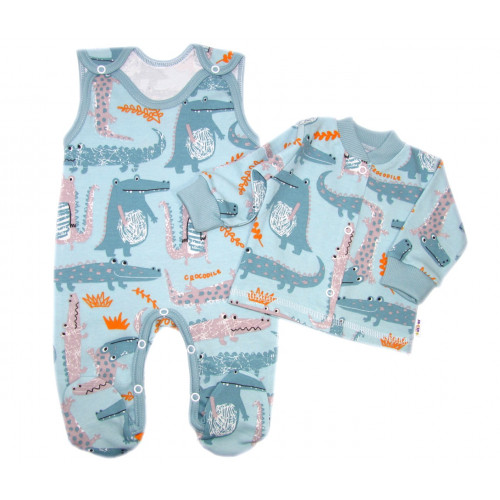 Baby Nellys 2-dielna sada, bavlnené dupačky s košieľkou Krokodýl Eda, mint, veľ. 68