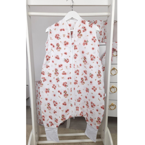 Teplejšie spací vak so zahrnovacími nohavičkami, bavlna, Kačičky - biela, růžová, veľ. S