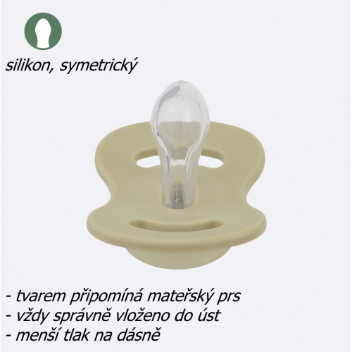 Cumlík, silikón, symetrický, 2ks, Lullaby Planet, 0-6m, oliva/horčica
