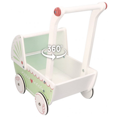 Drevený kočík pre bábiky Adam Toys - mätovo/biely