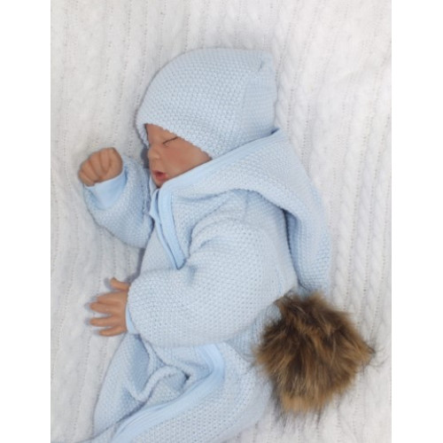 Z&Z Prechodová kombinéza s kapucňou a kožušinovou brmbolcom, modrá, veľ. 86