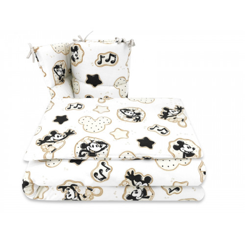 Mantinel s obliečkami do postieľky, 3D sada Myška Retro - biela s potlačou,  135x100